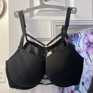 Cacique Seriously Sexy Boost Balconette Strappy Black Lace Bra